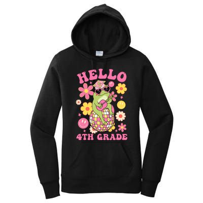 Hello Fourth 4th Grade Back To School Groovy Frog Funny Women's Pullover Hoodie