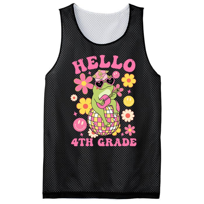 Hello Fourth 4th Grade Back To School Groovy Frog Funny Mesh Reversible Basketball Jersey Tank