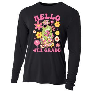 Hello Fourth 4th Grade Back To School Groovy Frog Funny Cooling Performance Long Sleeve Crew