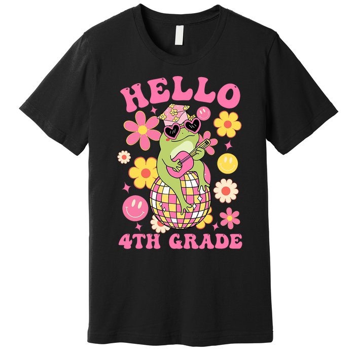 Hello Fourth 4th Grade Back To School Groovy Frog Funny Premium T-Shirt