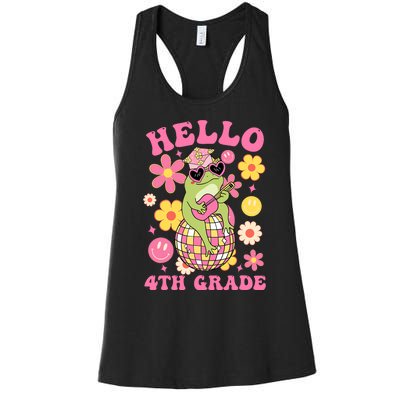 Hello Fourth 4th Grade Back To School Groovy Frog Funny Women's Racerback Tank