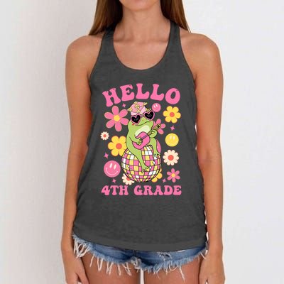 Hello Fourth 4th Grade Back To School Groovy Frog Funny Women's Knotted Racerback Tank