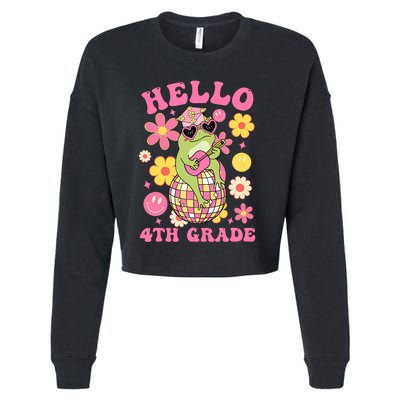 Hello Fourth 4th Grade Back To School Groovy Frog Funny Cropped Pullover Crew