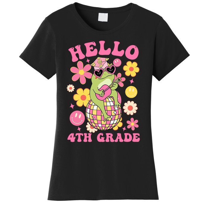 Hello Fourth 4th Grade Back To School Groovy Frog Funny Women's T-Shirt