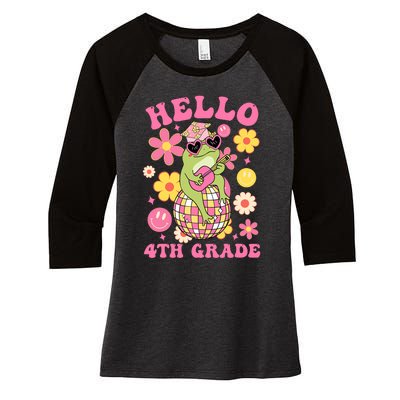 Hello Fourth 4th Grade Back To School Groovy Frog Funny Women's Tri-Blend 3/4-Sleeve Raglan Shirt