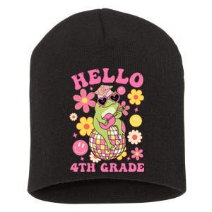 Hello Fourth 4th Grade Back To School Groovy Frog Funny Short Acrylic Beanie