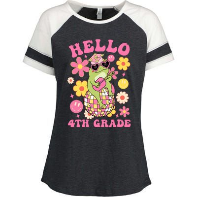 Hello Fourth 4th Grade Back To School Groovy Frog Funny Enza Ladies Jersey Colorblock Tee