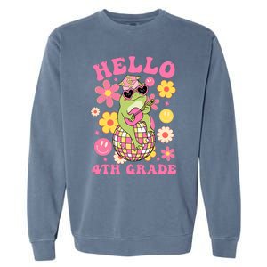 Hello Fourth 4th Grade Back To School Groovy Frog Funny Garment-Dyed Sweatshirt