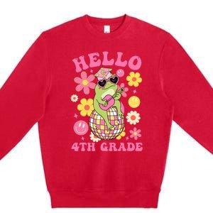 Hello Fourth 4th Grade Back To School Groovy Frog Funny Premium Crewneck Sweatshirt