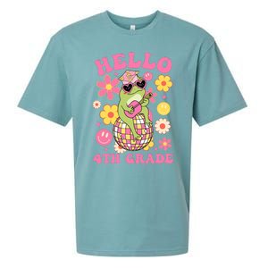 Hello Fourth 4th Grade Back To School Groovy Frog Funny Sueded Cloud Jersey T-Shirt