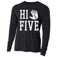 Hi Five 5 Years Old 5th Birthday Cooling Performance Long Sleeve Crew