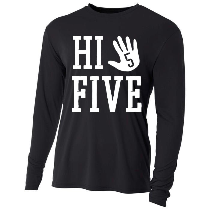 Hi Five 5 Years Old 5th Birthday Cooling Performance Long Sleeve Crew