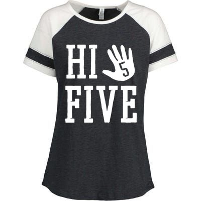 Hi Five 5 Years Old 5th Birthday Enza Ladies Jersey Colorblock Tee