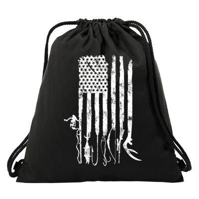 Hunting Fishing American Flag Patriotic Great Gift Drawstring Bag