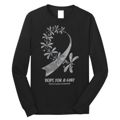 Hope For A Cure Brain Cancer Awareness Cancer Support Gray Ribbon Long Sleeve Shirt