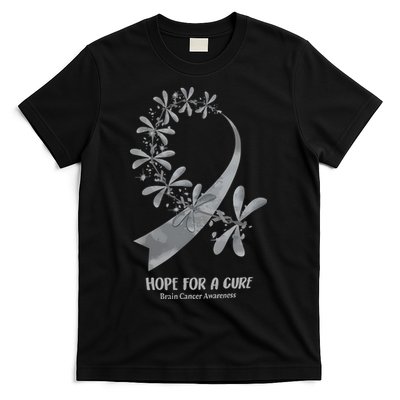 Hope For A Cure Brain Cancer Awareness Cancer Support Gray Ribbon T-Shirt