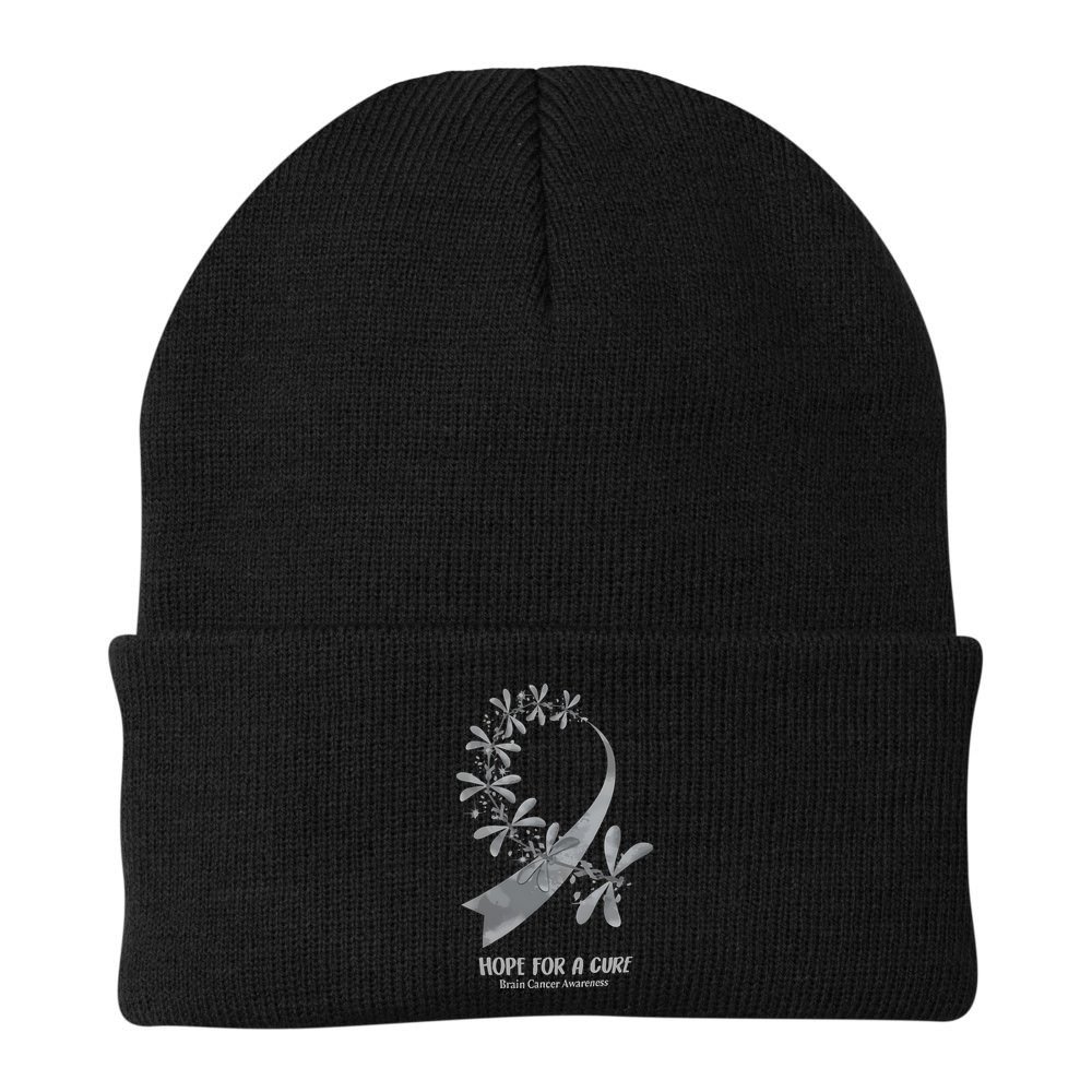 Hope For A Cure Brain Cancer Awareness Cancer Support Gray Ribbon Beanie