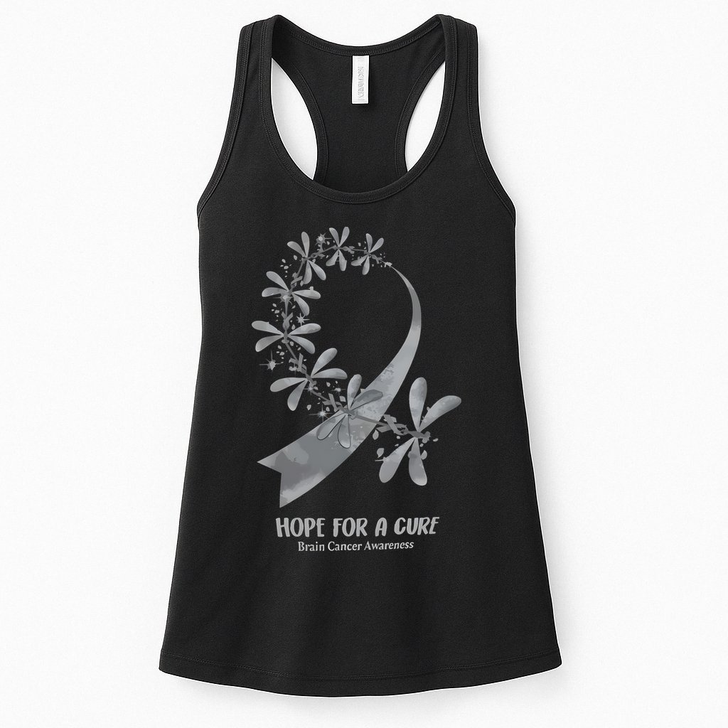 Hope For A Cure Brain Cancer Awareness Cancer Support Gray Ribbon Womens Tank Top