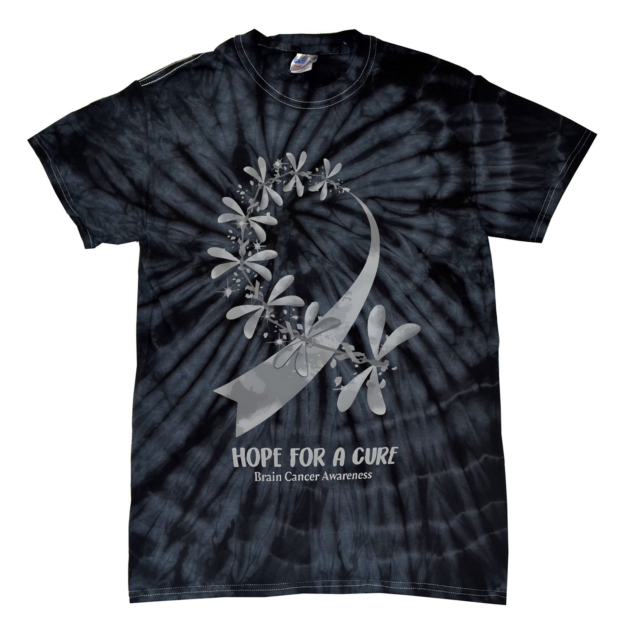 Hope For A Cure Brain Cancer Awareness Cancer Support Gray Ribbon Tie-Dye T-Shirt
