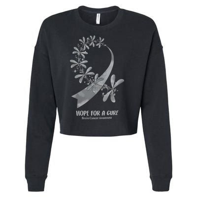 Hope For A Cure Brain Cancer Awareness Cancer Support Gray Ribbon Cropped Pullover Crew