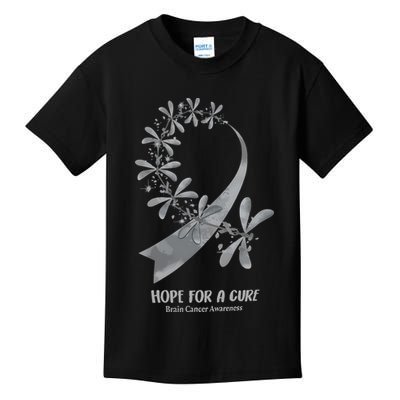 Hope For A Cure Brain Cancer Awareness Cancer Support Gray Ribbon Kids T-Shirt