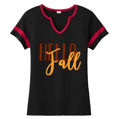 Hello Fall Autumn Lover Ladies Halftime Notch Neck Tee