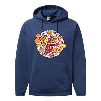 Hello Fall Autumn Season Lover Performance Fleece Hoodie