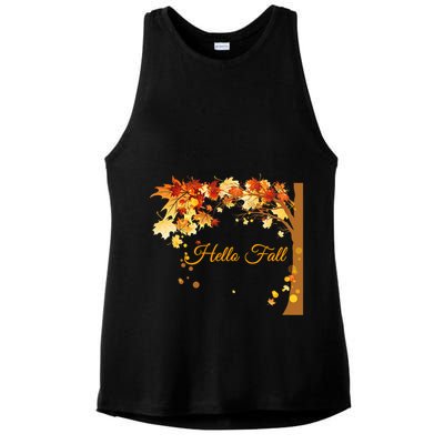 Hello Fall Autumn Halloween Leaves Foliage Ladies PosiCharge Tri-Blend Wicking Tank