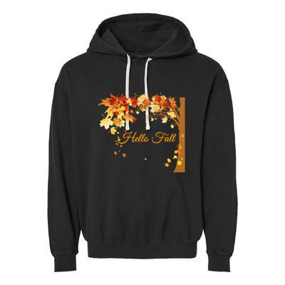 Hello Fall Autumn Halloween Leaves Foliage Garment-Dyed Fleece Hoodie