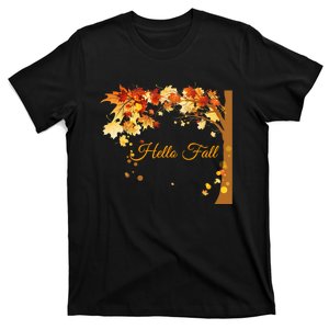 Hello Fall Autumn Halloween Leaves Foliage T-Shirt