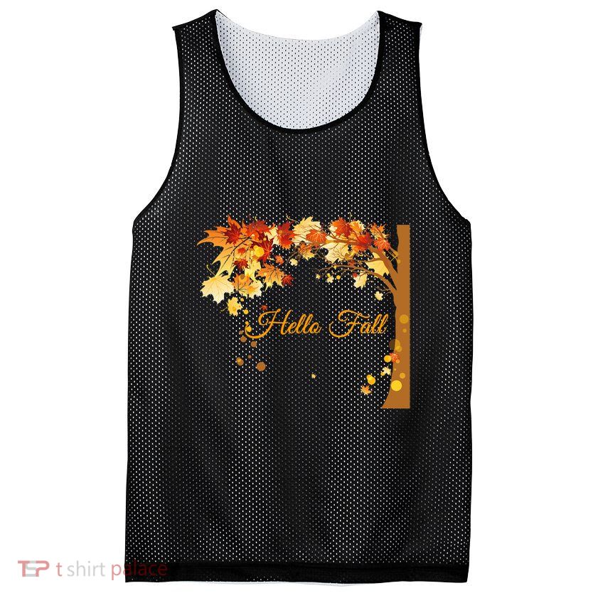 Hello Fall Autumn Halloween Leaves Foliage Mesh Reversible Basketball Jersey Tank