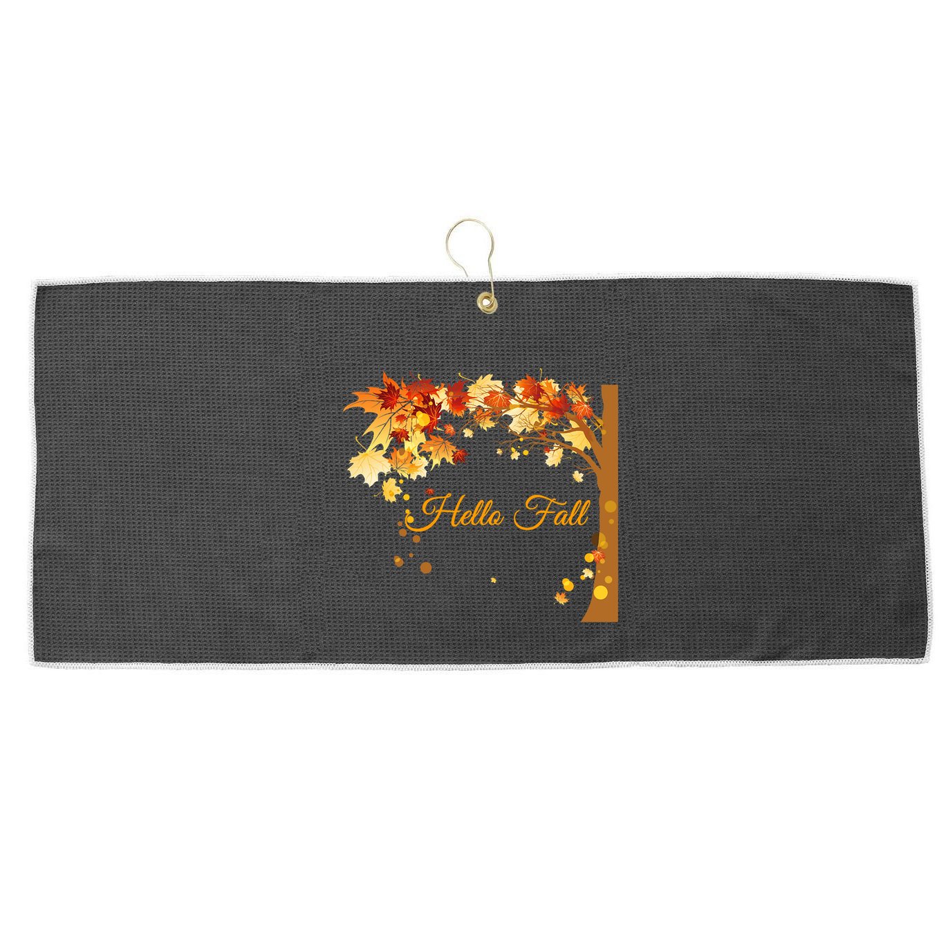 Hello Fall Autumn Halloween Leaves Foliage Large Microfiber Waffle Golf Towel