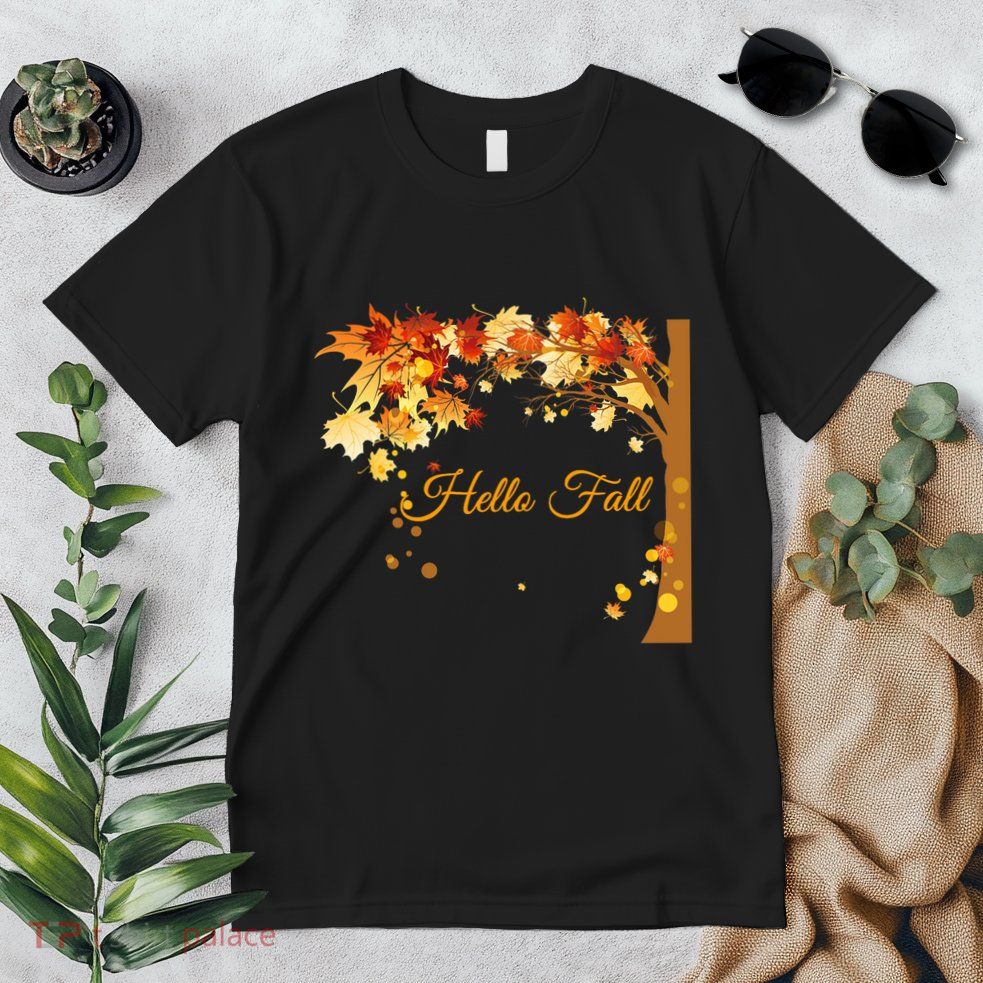 Hello Fall Autumn Halloween Leaves Foliage Premium T-Shirt