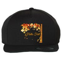 Hello Fall Autumn Halloween Leaves Foliage Wool Snapback Cap