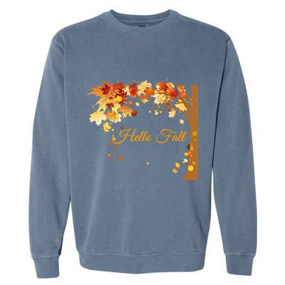 Hello Fall Autumn Halloween Leaves Foliage Garment-Dyed Sweatshirt