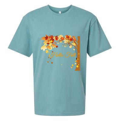 Hello Fall Autumn Halloween Leaves Foliage Sueded Cloud Jersey T-Shirt