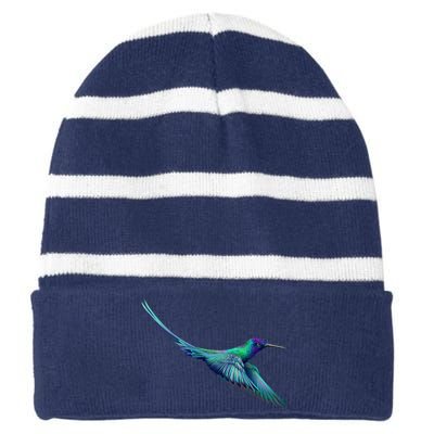 Hummingbird From A Splash Striped Beanie with Solid Band