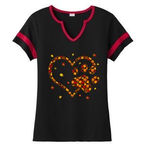 Hello Fall Autumn Leaf Pumpkin Dog Paw  Ladies Halftime Notch Neck Tee