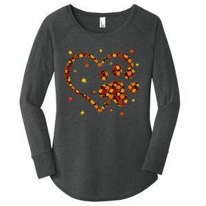 Hello Fall Autumn Leaf Pumpkin Dog Paw  Women's Perfect Tri Tunic Long Sleeve Shirt