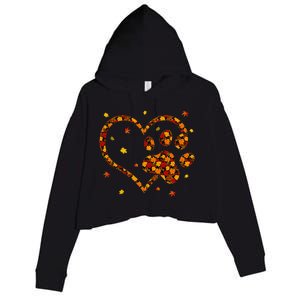 Hello Fall Autumn Leaf Pumpkin Dog Paw  Crop Fleece Hoodie