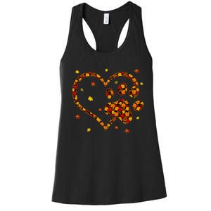 Hello Fall Autumn Leaf Pumpkin Dog Paw  Women's Racerback Tank