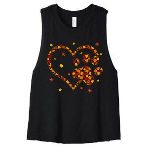 Hello Fall Autumn Leaf Pumpkin Dog Paw  Women's Racerback Cropped Tank