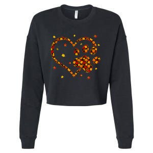 Hello Fall Autumn Leaf Pumpkin Dog Paw  Cropped Pullover Crew