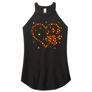 Hello Fall Autumn Leaf Pumpkin Dog Paw  Women's Perfect Tri Rocker Tank