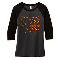 Hello Fall Autumn Leaf Pumpkin Dog Paw  Women's Tri-Blend 3/4-Sleeve Raglan Shirt