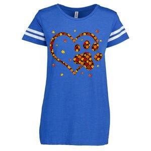 Hello Fall Autumn Leaf Pumpkin Dog Paw  Enza Ladies Jersey Football T-Shirt