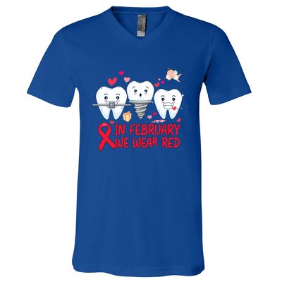 Heart Failure Awareness Happy Valentines Day Dental Dentist Gift V-Neck T-Shirt