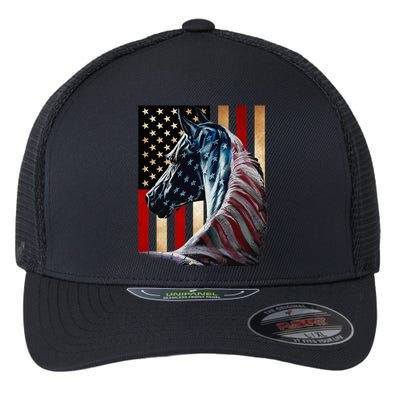 Horse Flag America Horses Face Flags Usa 4th Of July Flexfit Unipanel Trucker Cap