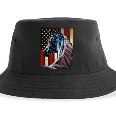 Horse Flag America Horses Face Flags Usa 4th Of July Sustainable Bucket Hat