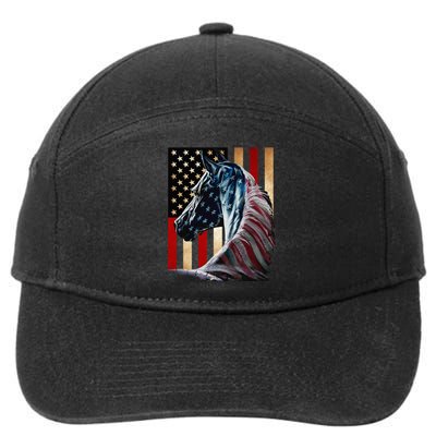 Horse Flag America Horses Face Flags Usa 4th Of July 7-Panel Snapback Hat